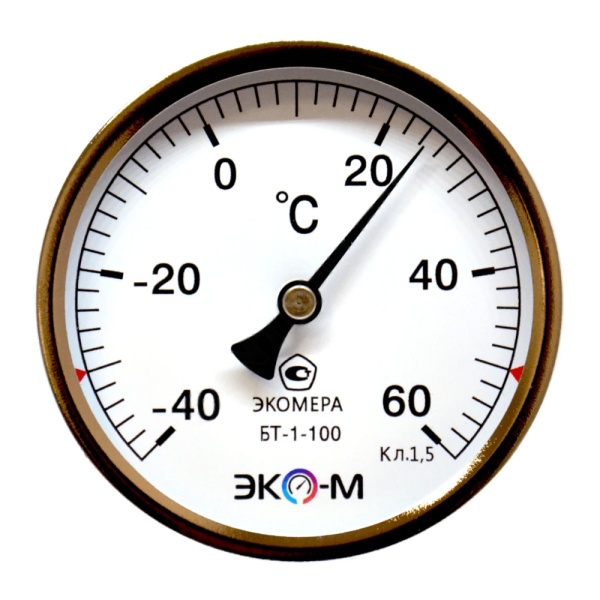 Термометр биметалл БТ-1 -40+60С Дк100 L=100 G1/2" осев ЭКОМЕРА БТ-1-100-40...60С-L100