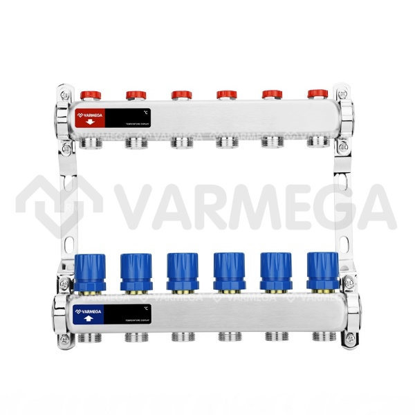 Распределительный коллектор (группа) для отопления Varmega VM15506 ВР 1", на 6 контуров 3/4" EK, нер