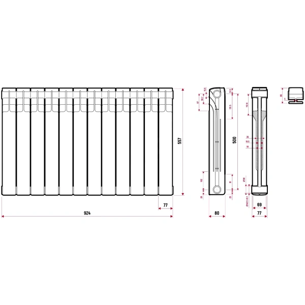 Радиатор бимет Ultra Plus 500 12 секц 1716Вт Ogint .
