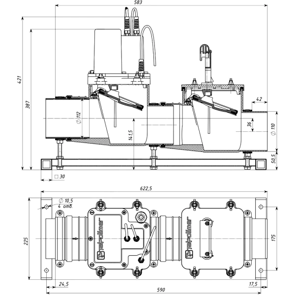 Клапан обратный PP-H кор б/н Дн110 с электроприводом Татполимер ТП-85.100-КЗЭ