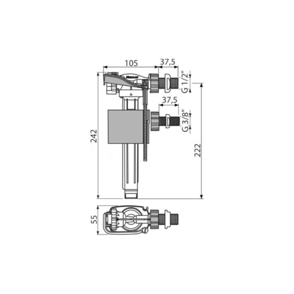 Арматура д/бачка налив 3/8" и 1/2" лат/ш б/под Alca A160UNI