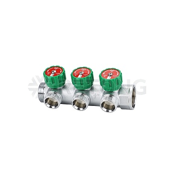 Коллектор регулирующий Varmega VM14633, 1", на 3 выхода 3/4"ЕК, хромированный