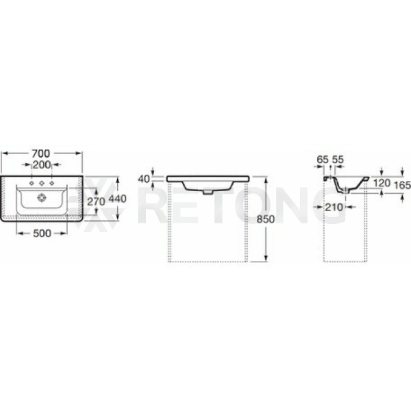 Умывальник меб The Gap Unik 70 5/вел 1/отв б/к Roca 327471000
