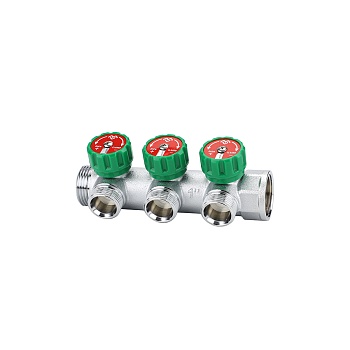 Коллектор регулирующий Varmega VM14633, 1", на 3 выхода 3/4"ЕК, хромированный