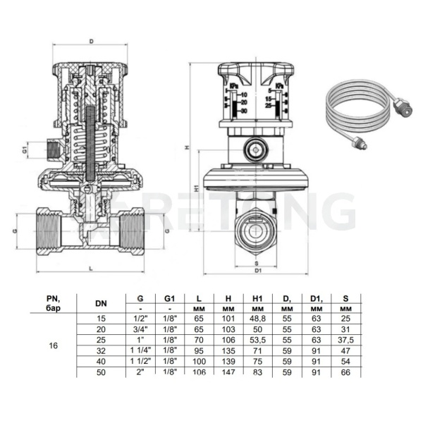Клапан баланс авт лат 3380H Ду40 Ру16 м/м 5-30кПа Kvs5.87 Benarmo