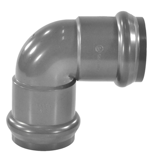 Отвод НПВХ нап сер 2-растр Дн110х90гр Ру10 SDR26 п/кольцо Aquaviva AQV102110