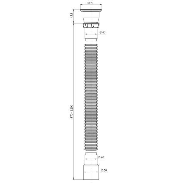 Сифон умыв гофр 1 1/2"x40/50 L=370-1200мм нерж/сетка Unicorn D230
