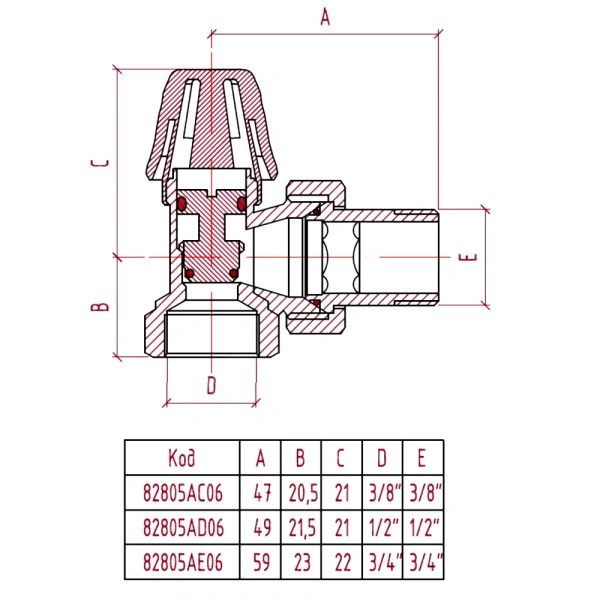 Клапан запорн 805 Ду15 Ру10 ВР угл Icma 82805AD06