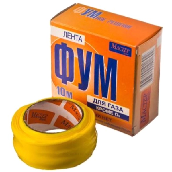 Лента ФУМ PTFE катушка 20ммх10-12м 30гр газ желт Мастер line