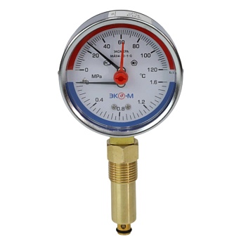 Термоманометр радиальный Varmega VMMT07-800404, диаметр 80 мм, 4 бар, 120°С, 1/2", с запорным клапан