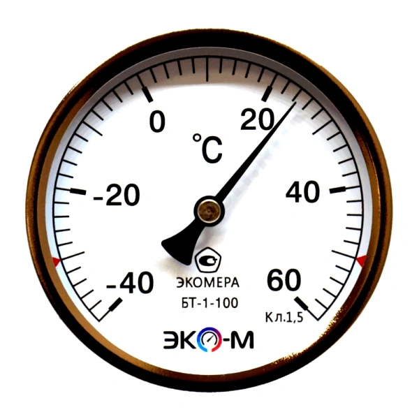 Термометр биметалл БТ-1 -40+60С Дк100 L=60 G1/2" осев ЭКОМЕРА БТ-1-100-40...60С-L60