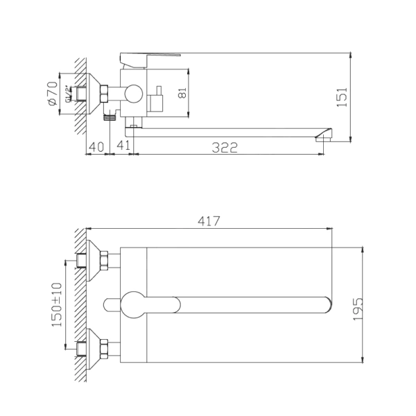 Смес/ванна однор дл/изл плоск Lобр в/к Haiba HB22801