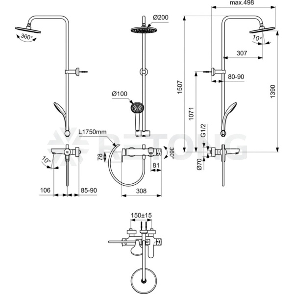 Система/душ CERAFINE O однор/смес в/к Ideal Standard BC749AA
