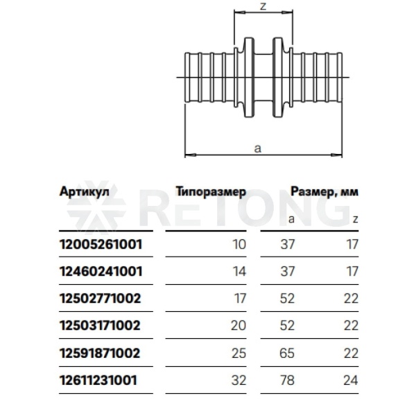 Муфта PE-X лат оц аксиал Дн20 RAUTHERM S Rehau 12503171002