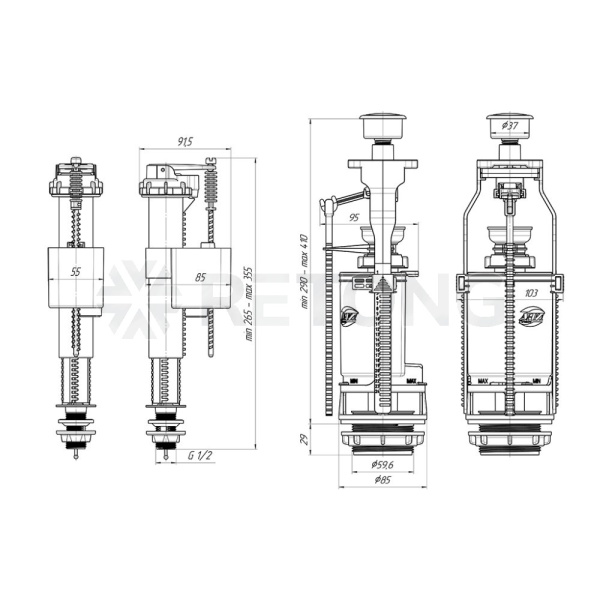 Арматура д/бачка набор 1/2" пл/ш н/под бел кноп 1реж АНИ Пласт WC8510