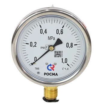 Манометр рад гидр ТМ-520Р.10 0-1,0МПаДк100 G1/2" глиц нерж Росма 00000025711