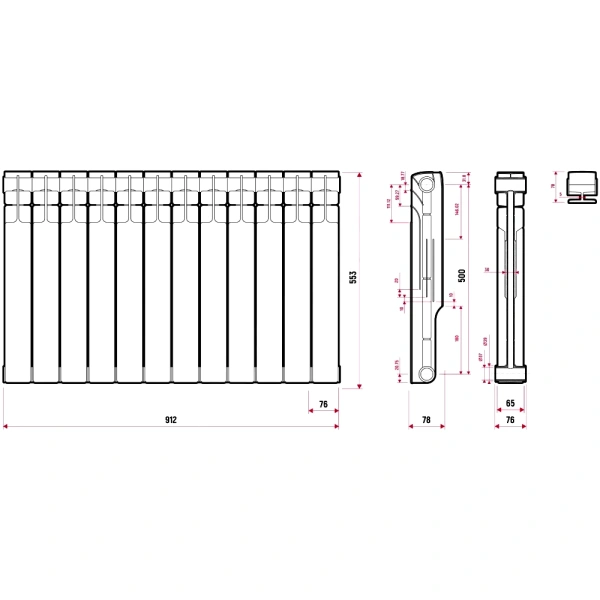 Радиатор бимет Plus BM 500 12 секц 1440Вт Ogint