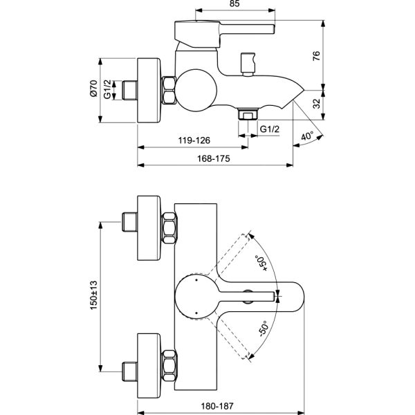Смес/ванна CERALINE однор кор/изл б/к Ideal Standard BC199XG