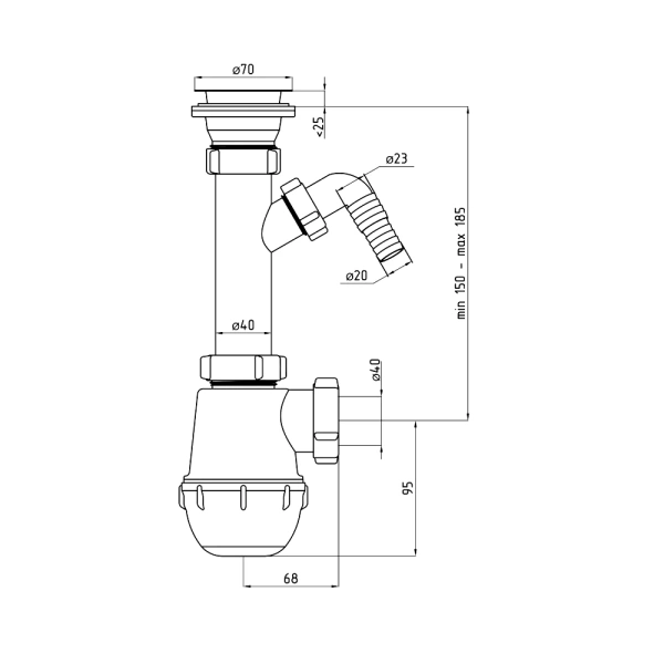 Сифон мойки бут 1 1/2"x40 отв нерж/сетка Ани Грот АНИ Пласт A1000