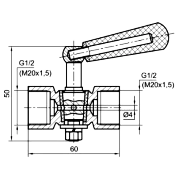 Кран д/ман лат G1/2"-М20х1,5 Ру25 м/м рук Росма 00000006782