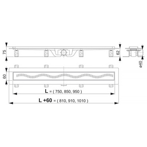 Лоток душев гор/вып комб/з Дн40 850х60 нж/реш мат Alca APZ9-850M