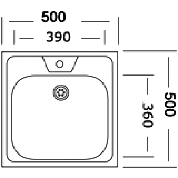 Мойка нерж AISI 201 накладн 500х500 0,4мм б/сиф 1 1/2 Владикс V-206