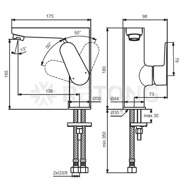 Смес/умыв CERAFINE O однор лит/изл бок/р Ideal Standard BC555AA