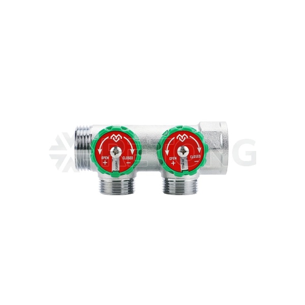 Коллектор регулирующий Varmega VM14622, 1", на 2 выхода 1/2", хромированный