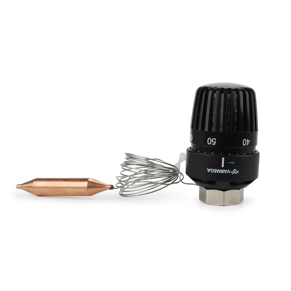 Термостатическая головка (термостат) Varmega VM11712, M30х1.5, 20-70°С, погружной датчик, Ø14*84, че