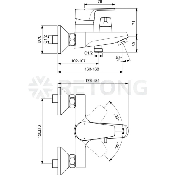 Смес/ванна CERAFINE D однор кор/изл б/к Ideal Standard BC494AA