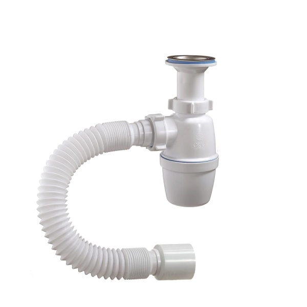 Сифон умыв бут лит/вып 1 1/2"x40 гофр 40х50 нерж/сетка Орио А-402921