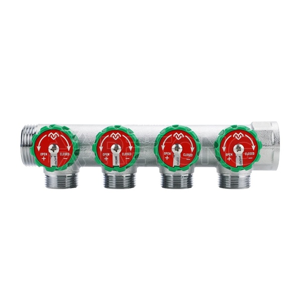 Коллектор регулирующий Varmega VM14624, 1", на 4 выхода 1/2", хромированный