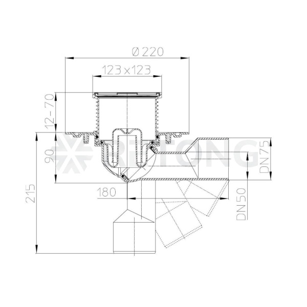 Трап рег унив/вып гидр/затв Дн50/75 нерж/реш 115х115 HL HL80.1