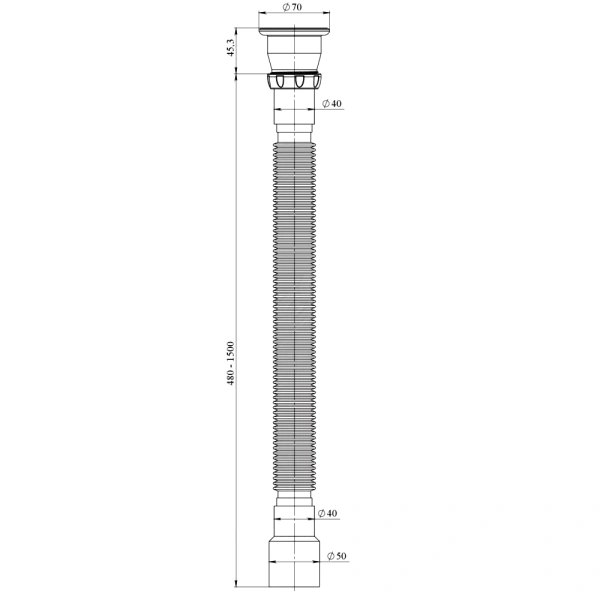 Сифон умыв гофр 1 1/2"x40/50 L=480-1500мм нерж/сетка Unicorn D240