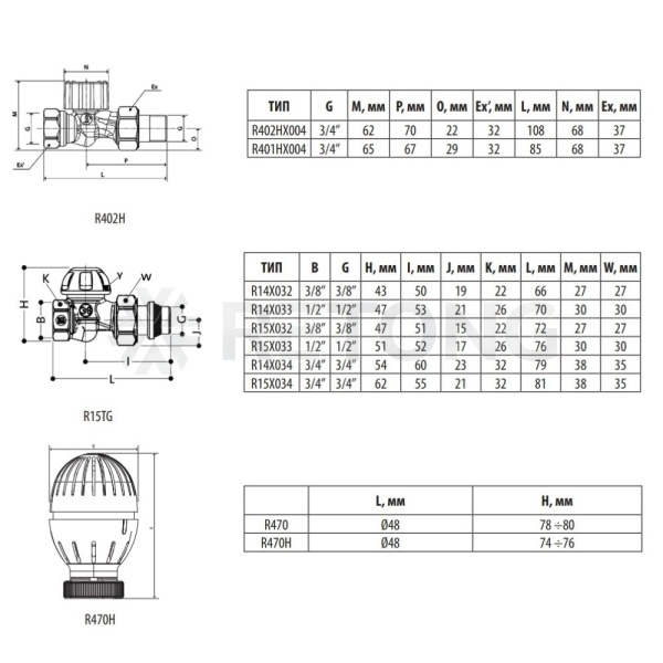Комплект терм бок/п R402H Ду20 Ру10 прям R15TG+R470H однотр Giacomini R470FX064