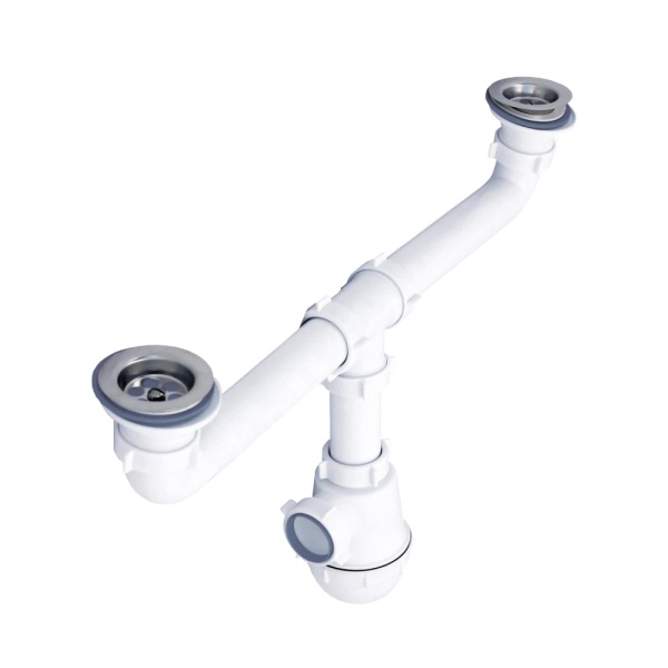 Сифон мойки 2чаши бут 1 1/2"x40 нерж/сетка Ани Грот АНИ Пласт A3000