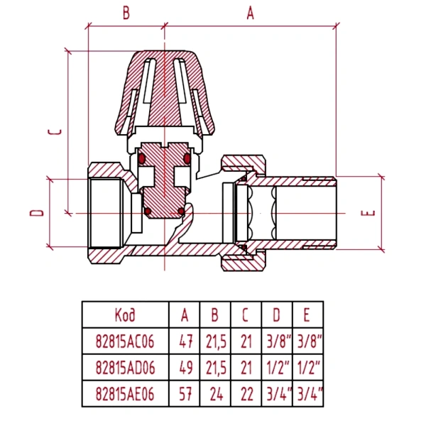 Клапан запорн 815 Ду20 Ру10 ВР прям Icma 82815AE06