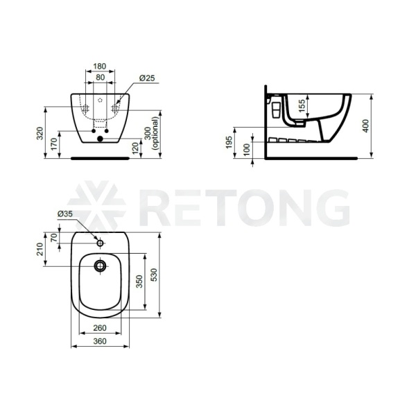 Биде подвес TESI 1/отв черн Ideal Standard T3552V3