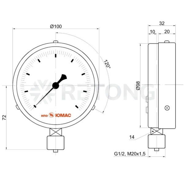 Манометр рад МП100 0-2,5МПаДк100 G1/2" ст НПО ЮМАС