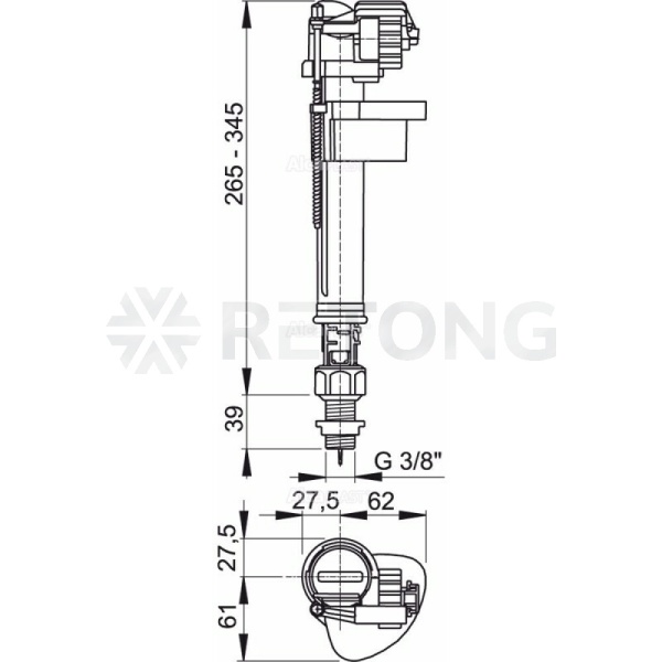 Арматура д/бачка налив 3/8" лат/ш н/под Alca A18-3/8"