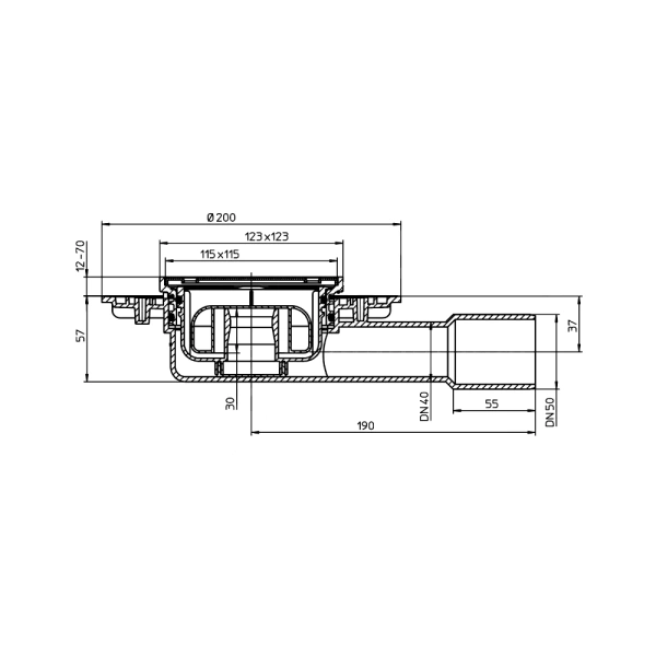 Трап рег гор/вып сух/затв Дн40/50 нерж/реш 115х115 HL HL90Pr