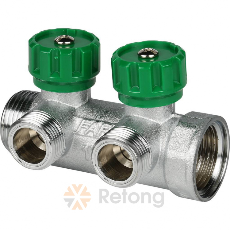 Коллектор распределительный FAR, 1&amp;#039; х 3/4&amp;#039; плоск.упл. - 2 отвода