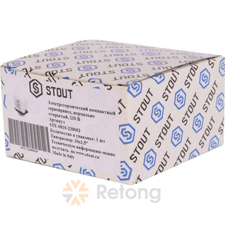 Cервопривод электротермический компактный Stout, нормально открытый, 230 В
