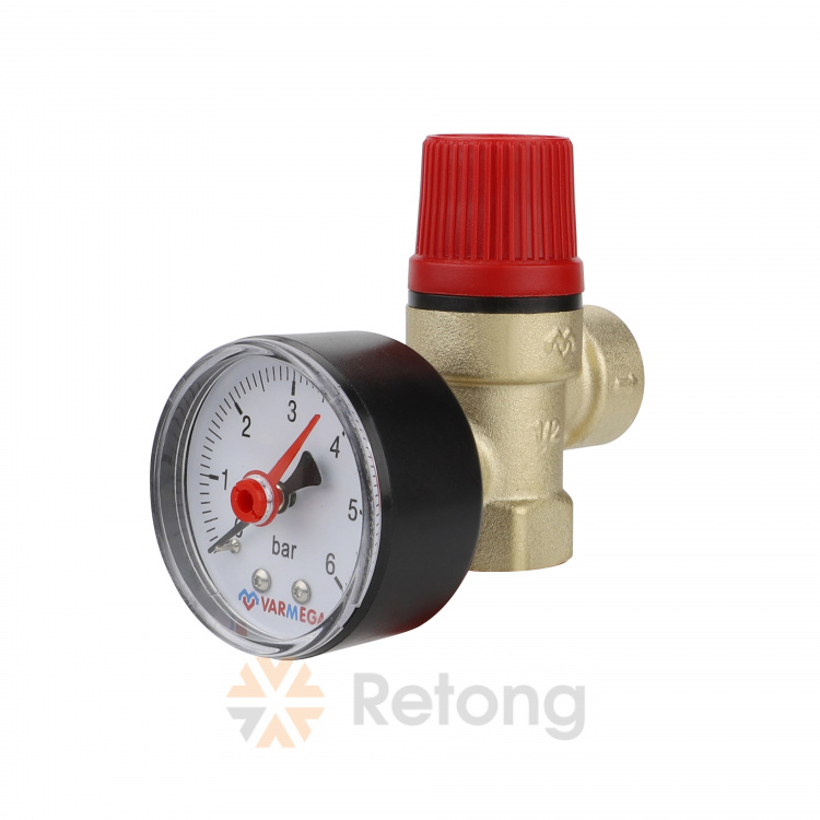 Клапан предохранительный мембранный Varmega, с манометром, 3 bar, ВВ 1/2&amp;quot;