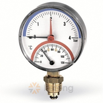 Термоманометр радиальный D80мм, 120С, 6 бар, 1/2&amp;quot;, с запор. клап. (10018749)