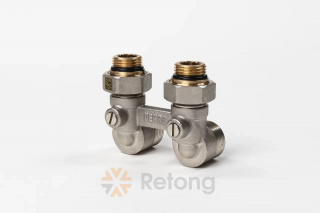 Блок шаровых кранов РЕХАУ с соед. нип. G 1/2xG 3/4, угловой (никелирован.)