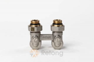 Блок шаровых кранов РЕХАУ с соед. нип. G 1/2xG 3/4, угловой (никелирован.)