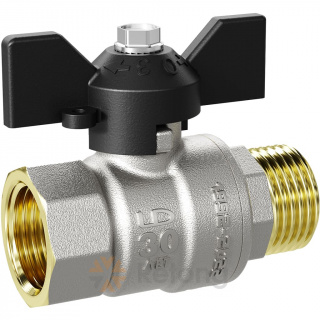 Кран шаровой латунь никель Pride Ду 32 Ру25 ВР/НР бабочка черная аналог 11б27п1 LD 47.32.В-Н.Б