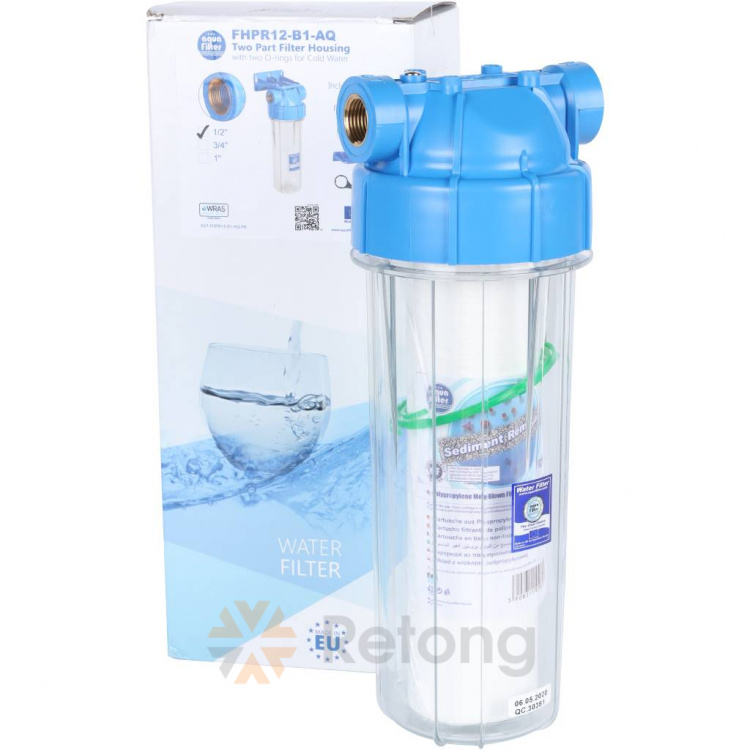 Фильтр AquaFilter 10SL,с возд. кл., лат. резьба 1/2 ИТАЛЬЯНСКИЙ.Корпус, кроншт., ключ и карт FHPR12-B1-AQ. (12)