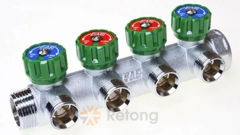 Коллектор распределительный FAR, 3/4&amp;#039; х 1/2&amp;#039; плоск.упл. - 4 отвода